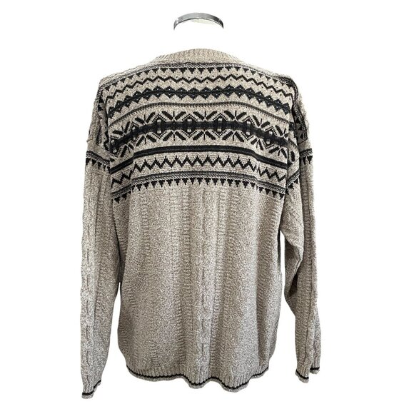 Bill Blass Mens Sweater XL Beige Black Fair Isle Knit USA Vintage Grandpa Core - Picture 8 of 8